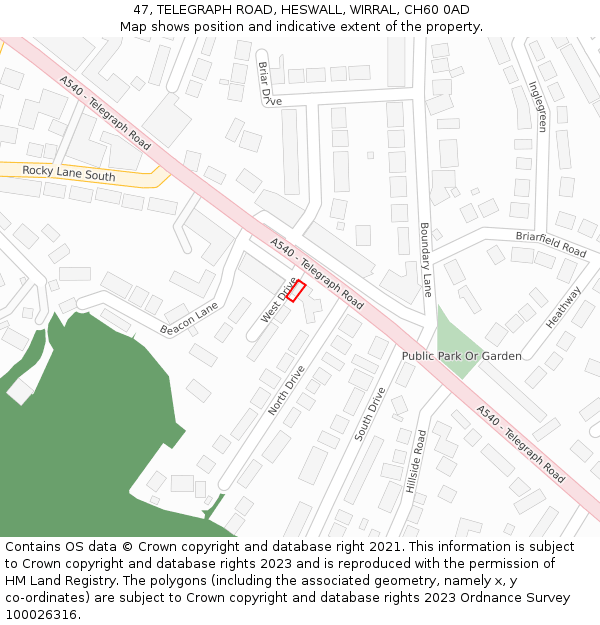 47, TELEGRAPH ROAD, HESWALL, WIRRAL, CH60 0AD: Location map and indicative extent of plot