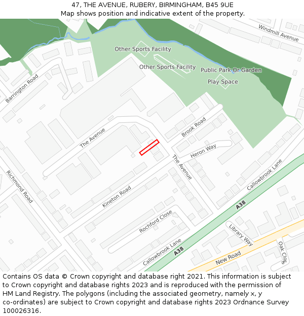 47, THE AVENUE, RUBERY, BIRMINGHAM, B45 9UE: Location map and indicative extent of plot