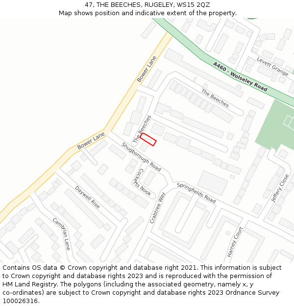 47, THE BEECHES, RUGELEY, WS15 2QZ: Location map and indicative extent of plot