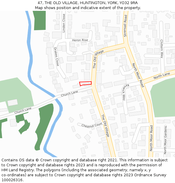 47, THE OLD VILLAGE, HUNTINGTON, YORK, YO32 9RA: Location map and indicative extent of plot