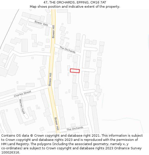 47, THE ORCHARDS, EPPING, CM16 7AT: Location map and indicative extent of plot