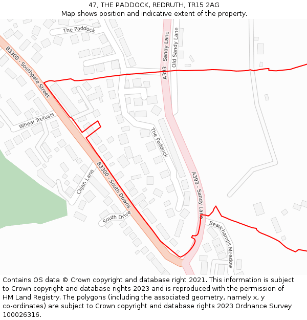 47, THE PADDOCK, REDRUTH, TR15 2AG: Location map and indicative extent of plot