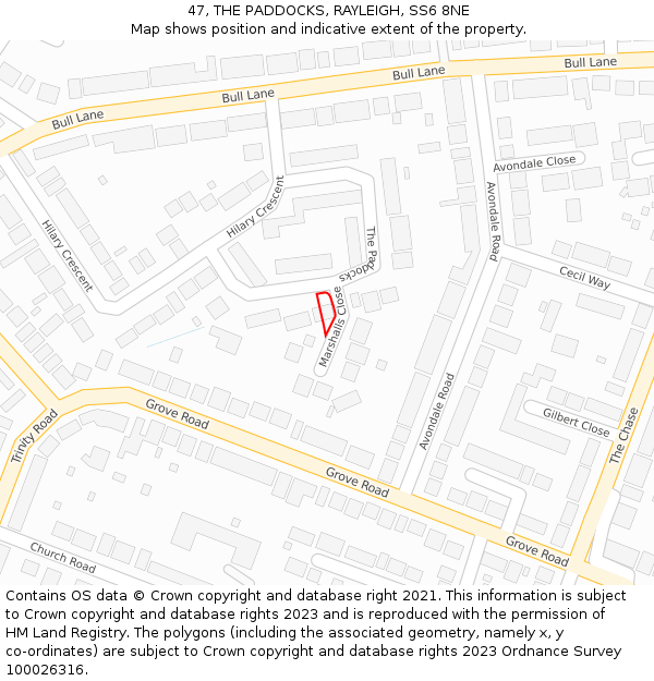 47, THE PADDOCKS, RAYLEIGH, SS6 8NE: Location map and indicative extent of plot