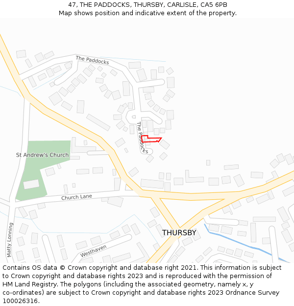 47, THE PADDOCKS, THURSBY, CARLISLE, CA5 6PB: Location map and indicative extent of plot