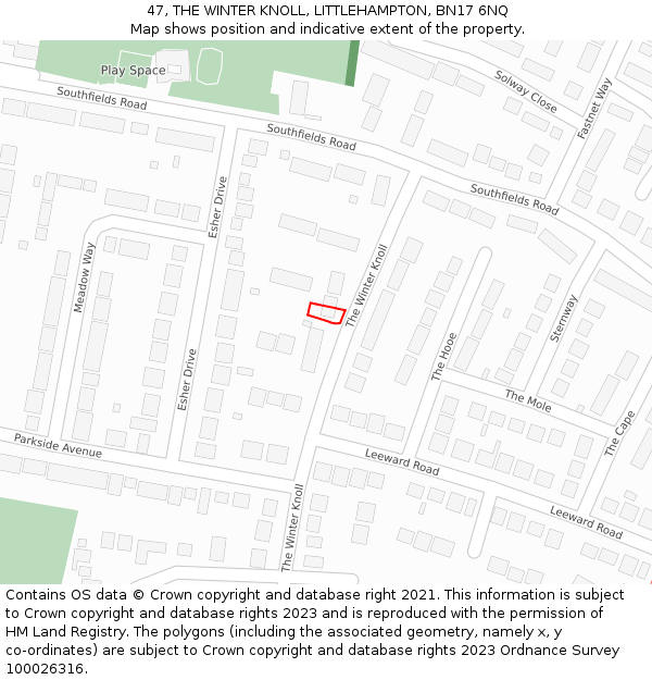 47, THE WINTER KNOLL, LITTLEHAMPTON, BN17 6NQ: Location map and indicative extent of plot