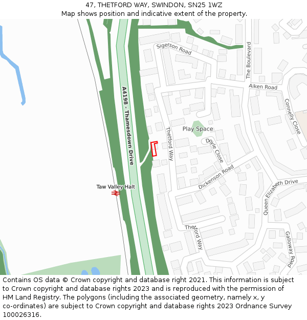 47, THETFORD WAY, SWINDON, SN25 1WZ: Location map and indicative extent of plot