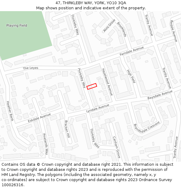 47, THIRKLEBY WAY, YORK, YO10 3QA: Location map and indicative extent of plot