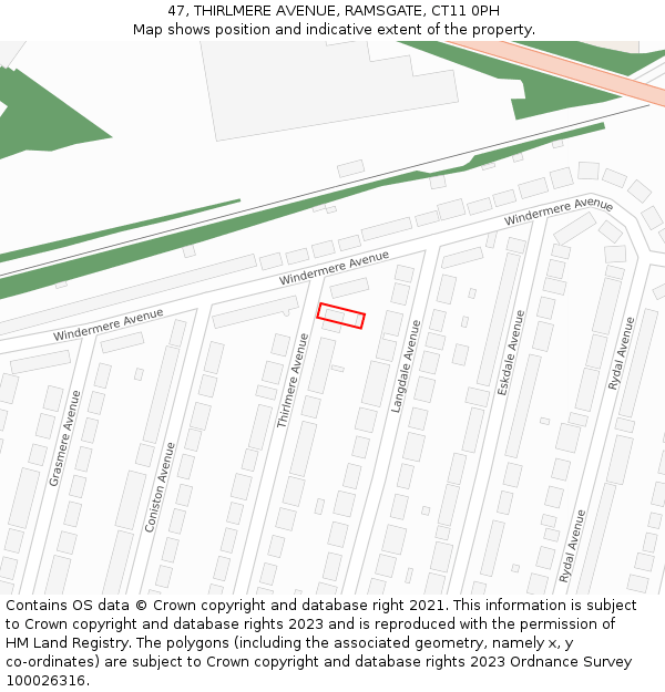 47, THIRLMERE AVENUE, RAMSGATE, CT11 0PH: Location map and indicative extent of plot