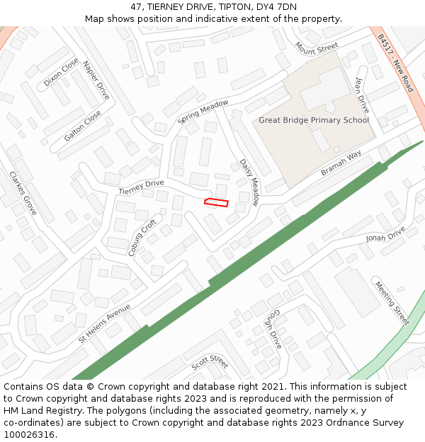 47, TIERNEY DRIVE, TIPTON, DY4 7DN: Location map and indicative extent of plot