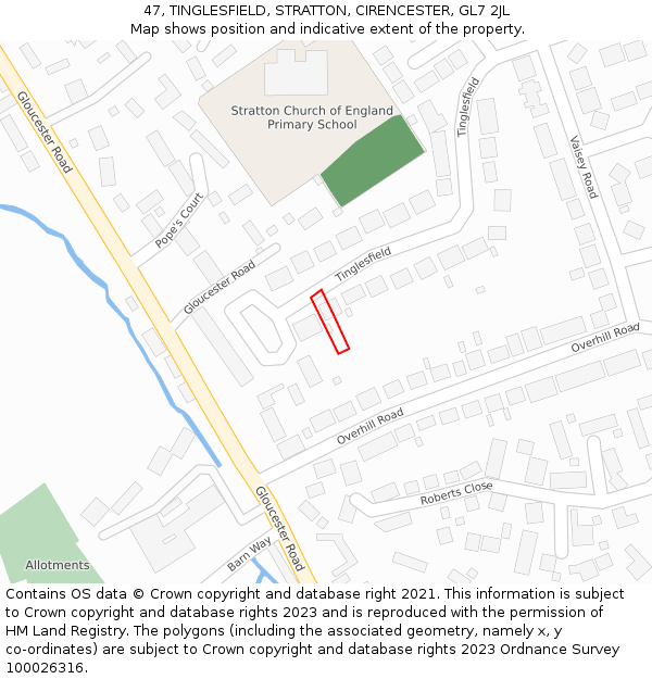 47, TINGLESFIELD, STRATTON, CIRENCESTER, GL7 2JL: Location map and indicative extent of plot