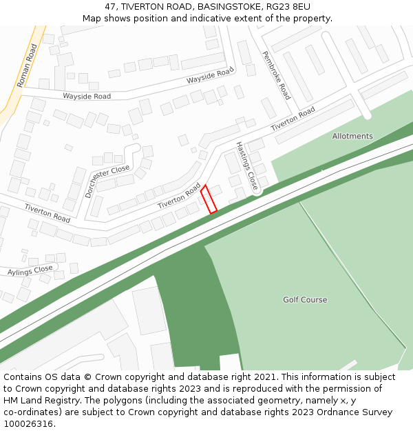 47, TIVERTON ROAD, BASINGSTOKE, RG23 8EU: Location map and indicative extent of plot