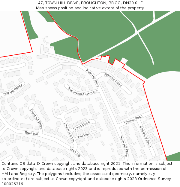 47, TOWN HILL DRIVE, BROUGHTON, BRIGG, DN20 0HE: Location map and indicative extent of plot