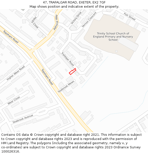 47, TRAFALGAR ROAD, EXETER, EX2 7GF: Location map and indicative extent of plot