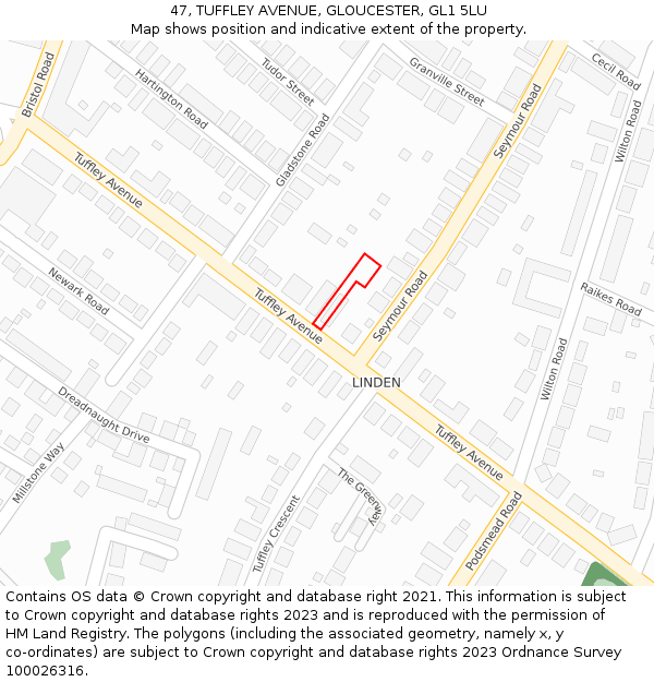 47, TUFFLEY AVENUE, GLOUCESTER, GL1 5LU: Location map and indicative extent of plot