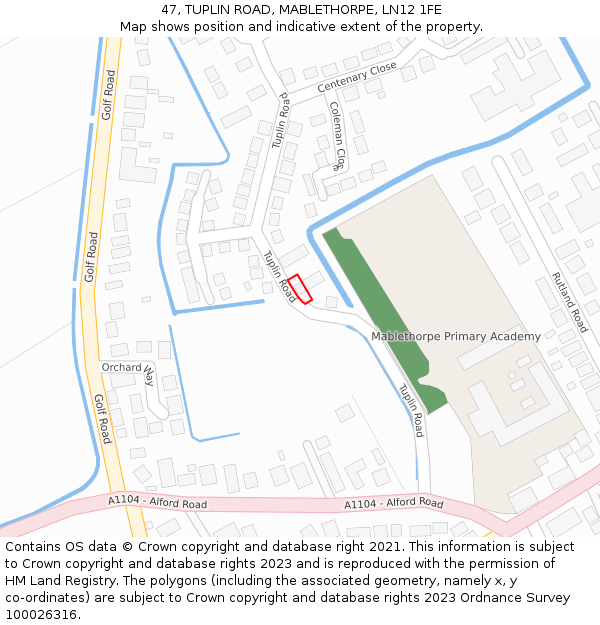 47, TUPLIN ROAD, MABLETHORPE, LN12 1FE: Location map and indicative extent of plot