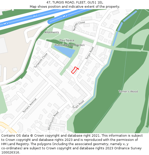 47, TURGIS ROAD, FLEET, GU51 1EL: Location map and indicative extent of plot