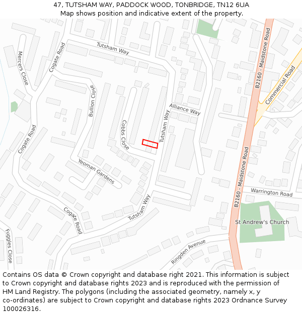 47, TUTSHAM WAY, PADDOCK WOOD, TONBRIDGE, TN12 6UA: Location map and indicative extent of plot