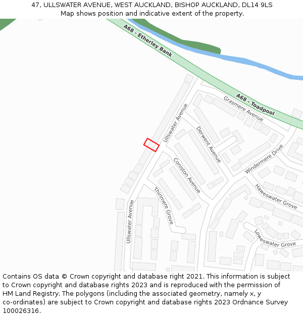 47, ULLSWATER AVENUE, WEST AUCKLAND, BISHOP AUCKLAND, DL14 9LS: Location map and indicative extent of plot