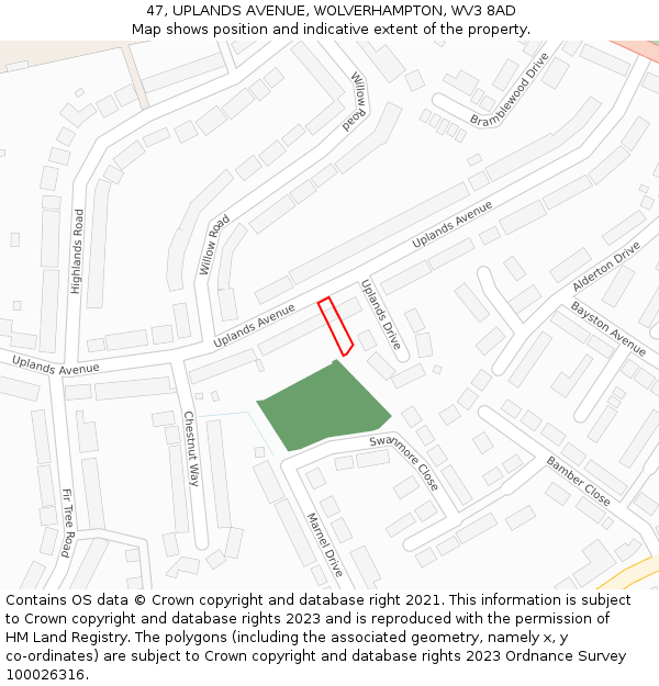 47, UPLANDS AVENUE, WOLVERHAMPTON, WV3 8AD: Location map and indicative extent of plot