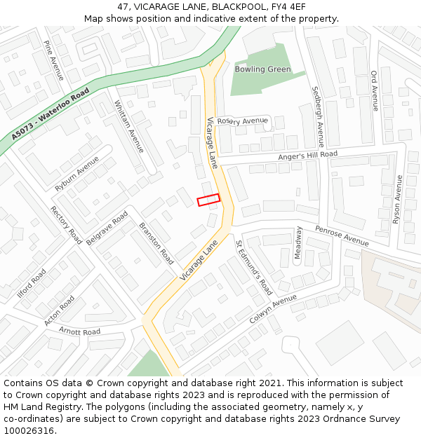 47, VICARAGE LANE, BLACKPOOL, FY4 4EF: Location map and indicative extent of plot