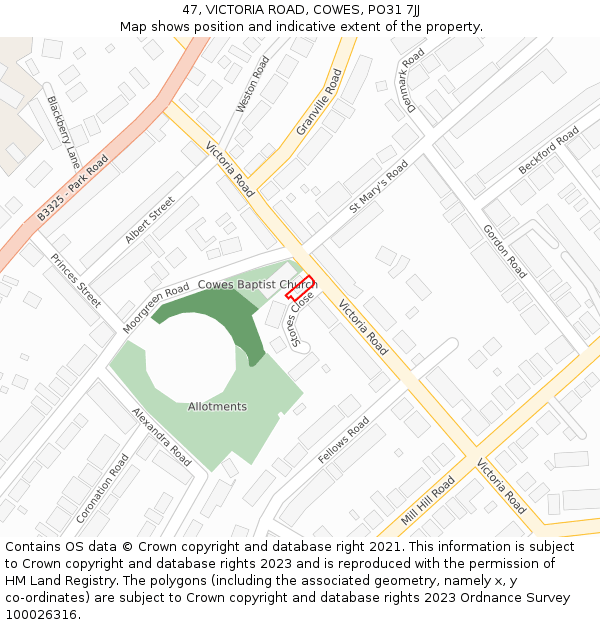 47, VICTORIA ROAD, COWES, PO31 7JJ: Location map and indicative extent of plot