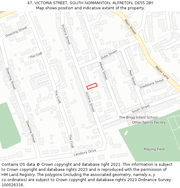 47, VICTORIA STREET, SOUTH NORMANTON, ALFRETON, DE55 2BY: Location map and indicative extent of plot