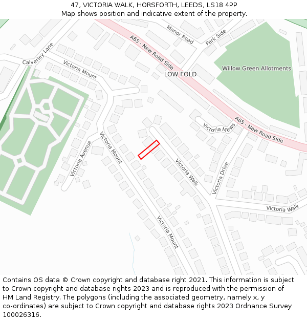 47, VICTORIA WALK, HORSFORTH, LEEDS, LS18 4PP: Location map and indicative extent of plot