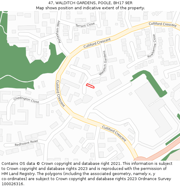 47, WALDITCH GARDENS, POOLE, BH17 9ER: Location map and indicative extent of plot