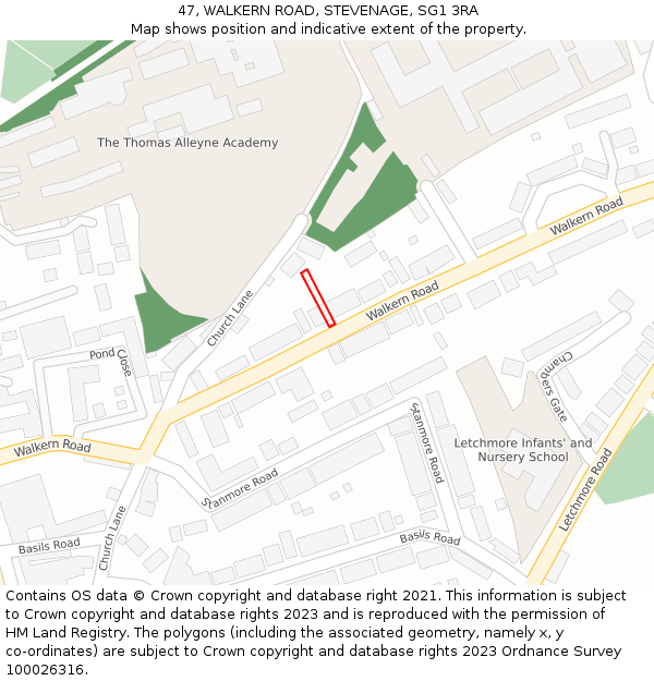 47, WALKERN ROAD, STEVENAGE, SG1 3RA: Location map and indicative extent of plot