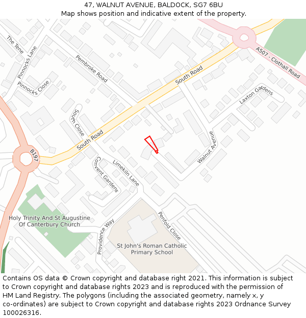 47, WALNUT AVENUE, BALDOCK, SG7 6BU: Location map and indicative extent of plot