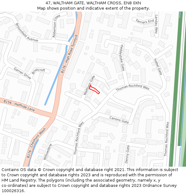 47, WALTHAM GATE, WALTHAM CROSS, EN8 0XN: Location map and indicative extent of plot
