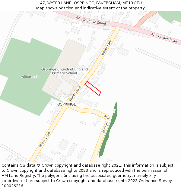 47, WATER LANE, OSPRINGE, FAVERSHAM, ME13 8TU: Location map and indicative extent of plot