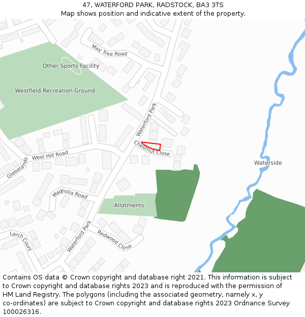 47, WATERFORD PARK, RADSTOCK, BA3 3TS: Location map and indicative extent of plot