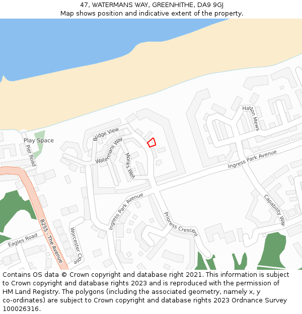 47, WATERMANS WAY, GREENHITHE, DA9 9GJ: Location map and indicative extent of plot