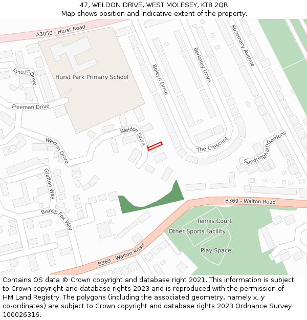 47, WELDON DRIVE, WEST MOLESEY, KT8 2QR: Location map and indicative extent of plot
