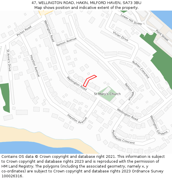 47, WELLINGTON ROAD, HAKIN, MILFORD HAVEN, SA73 3BU: Location map and indicative extent of plot