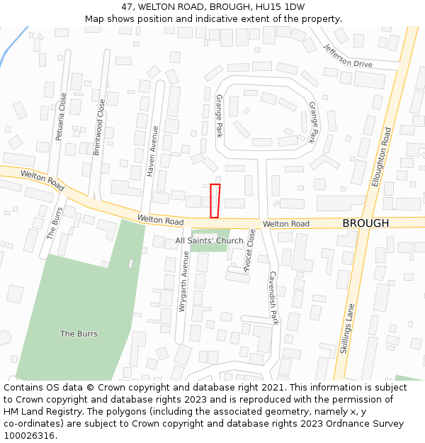 47, WELTON ROAD, BROUGH, HU15 1DW: Location map and indicative extent of plot