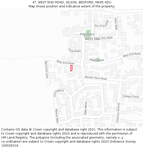 47, WEST END ROAD, SILSOE, BEDFORD, MK45 4DU: Location map and indicative extent of plot