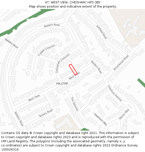 47, WEST VIEW, CHESHAM, HP5 3BY: Location map and indicative extent of plot