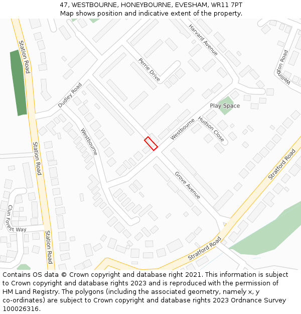 47, WESTBOURNE, HONEYBOURNE, EVESHAM, WR11 7PT: Location map and indicative extent of plot