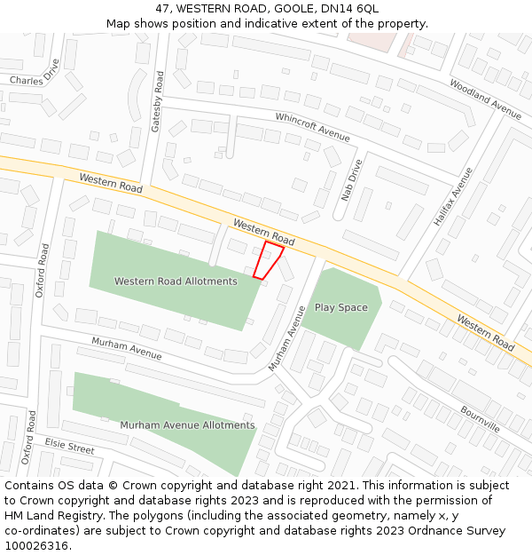 47, WESTERN ROAD, GOOLE, DN14 6QL: Location map and indicative extent of plot