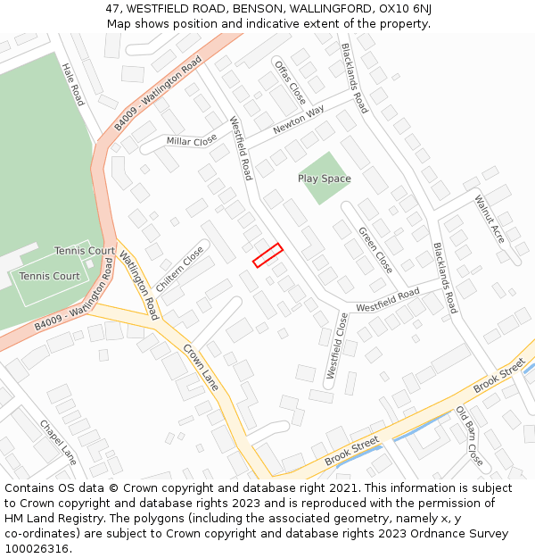 47, WESTFIELD ROAD, BENSON, WALLINGFORD, OX10 6NJ: Location map and indicative extent of plot