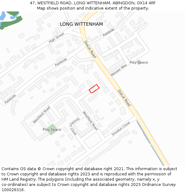 47, WESTFIELD ROAD, LONG WITTENHAM, ABINGDON, OX14 4RF: Location map and indicative extent of plot