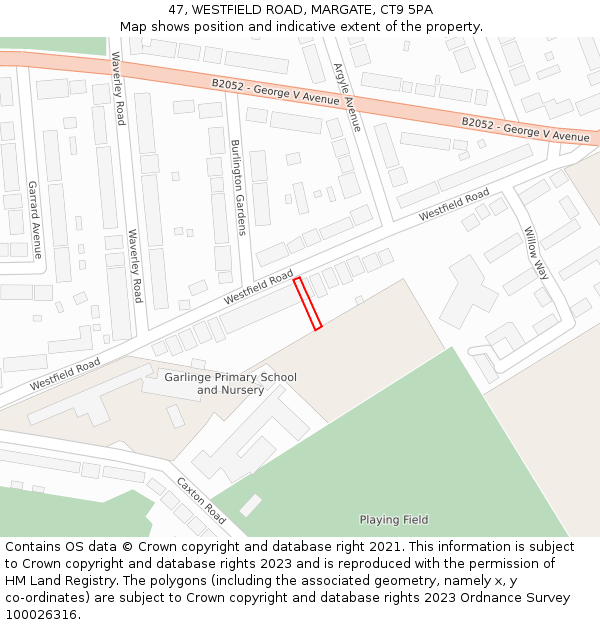 47, WESTFIELD ROAD, MARGATE, CT9 5PA: Location map and indicative extent of plot