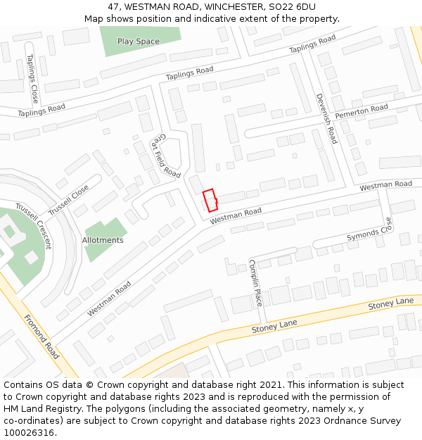 47, WESTMAN ROAD, WINCHESTER, SO22 6DU: Location map and indicative extent of plot