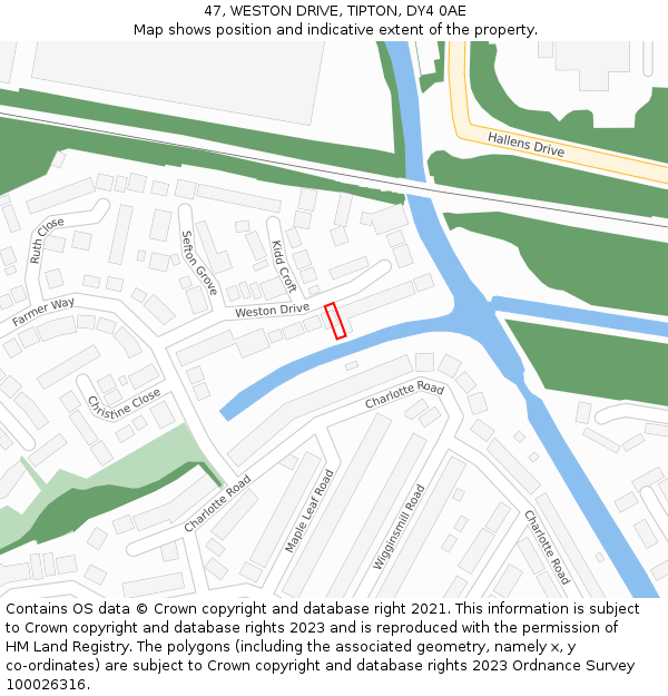 47, WESTON DRIVE, TIPTON, DY4 0AE: Location map and indicative extent of plot