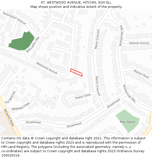 47, WESTWOOD AVENUE, HITCHIN, SG4 9LL: Location map and indicative extent of plot