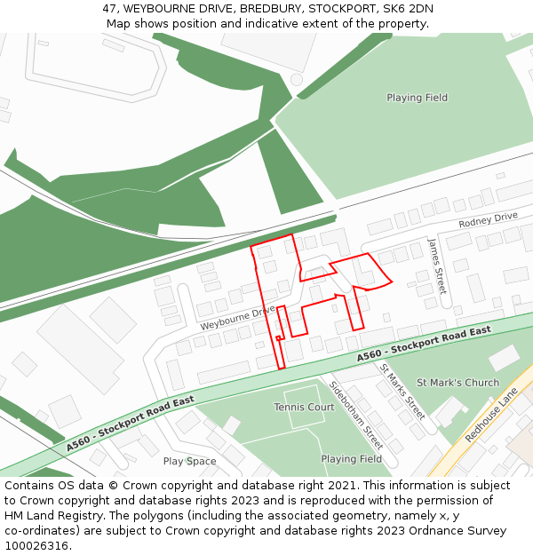 47, WEYBOURNE DRIVE, BREDBURY, STOCKPORT, SK6 2DN: Location map and indicative extent of plot