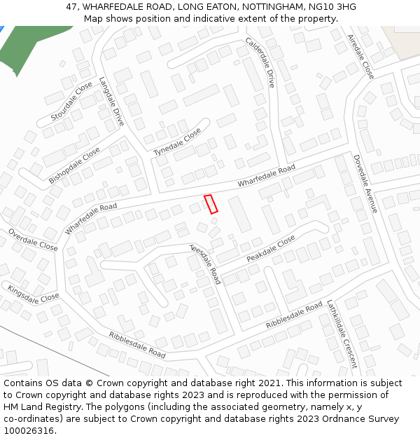 47, WHARFEDALE ROAD, LONG EATON, NOTTINGHAM, NG10 3HG: Location map and indicative extent of plot