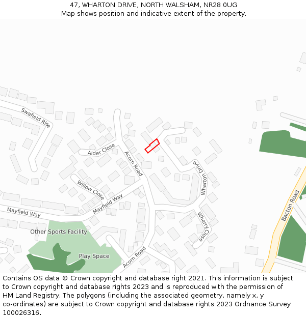 47, WHARTON DRIVE, NORTH WALSHAM, NR28 0UG: Location map and indicative extent of plot